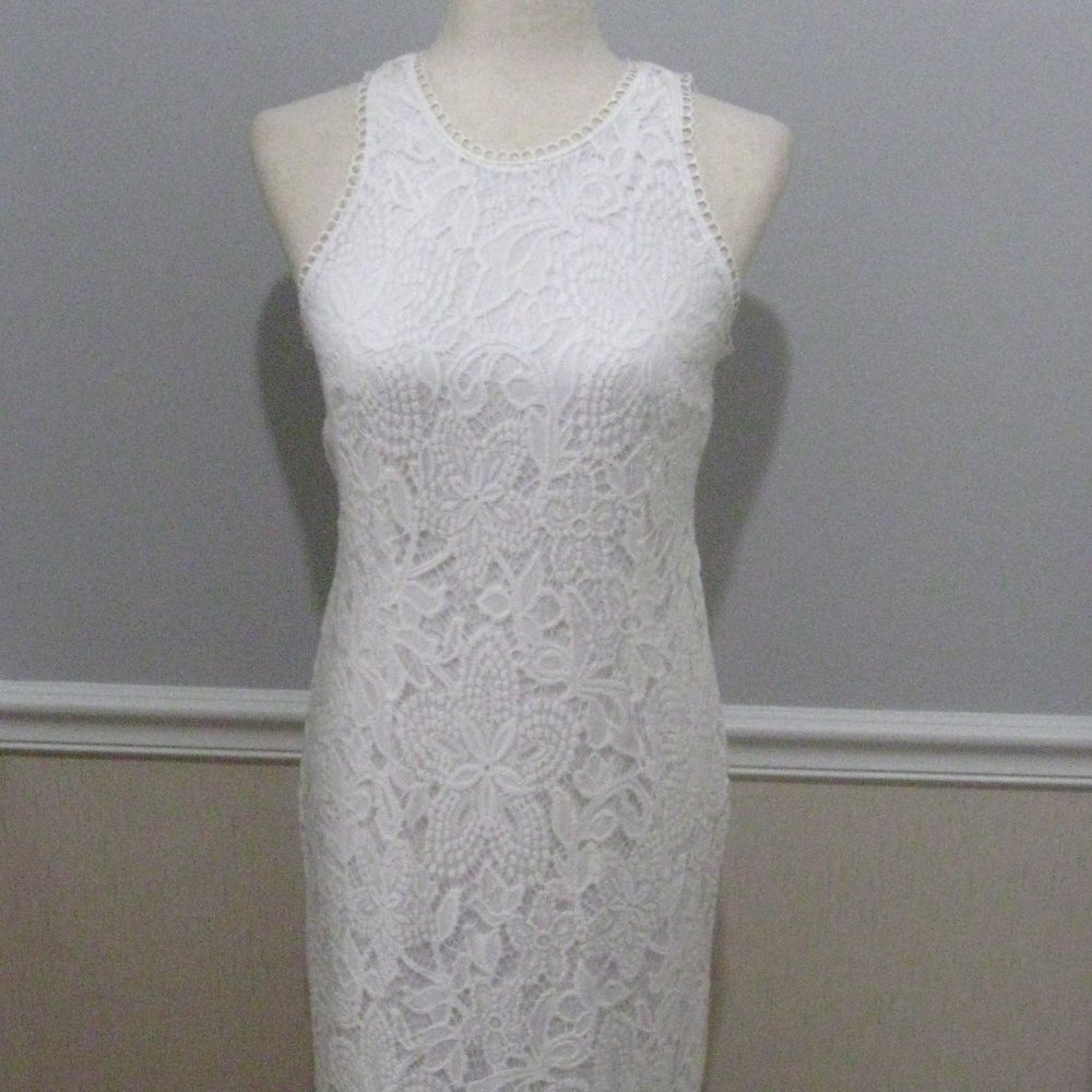 White Crochet Lace Dress sz 6 Fringed Hem NWT Bride Summer